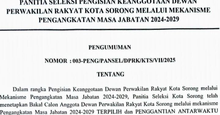 Nama-nama Terpilih Anggota DPRK Otsus Periode 2024–2029 Diumumkan