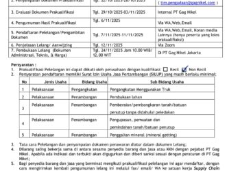 PENGUMUMAN PRAKUALIFIKASI PELELANGAN JASA PENAMBANGAN 1 TAHUN